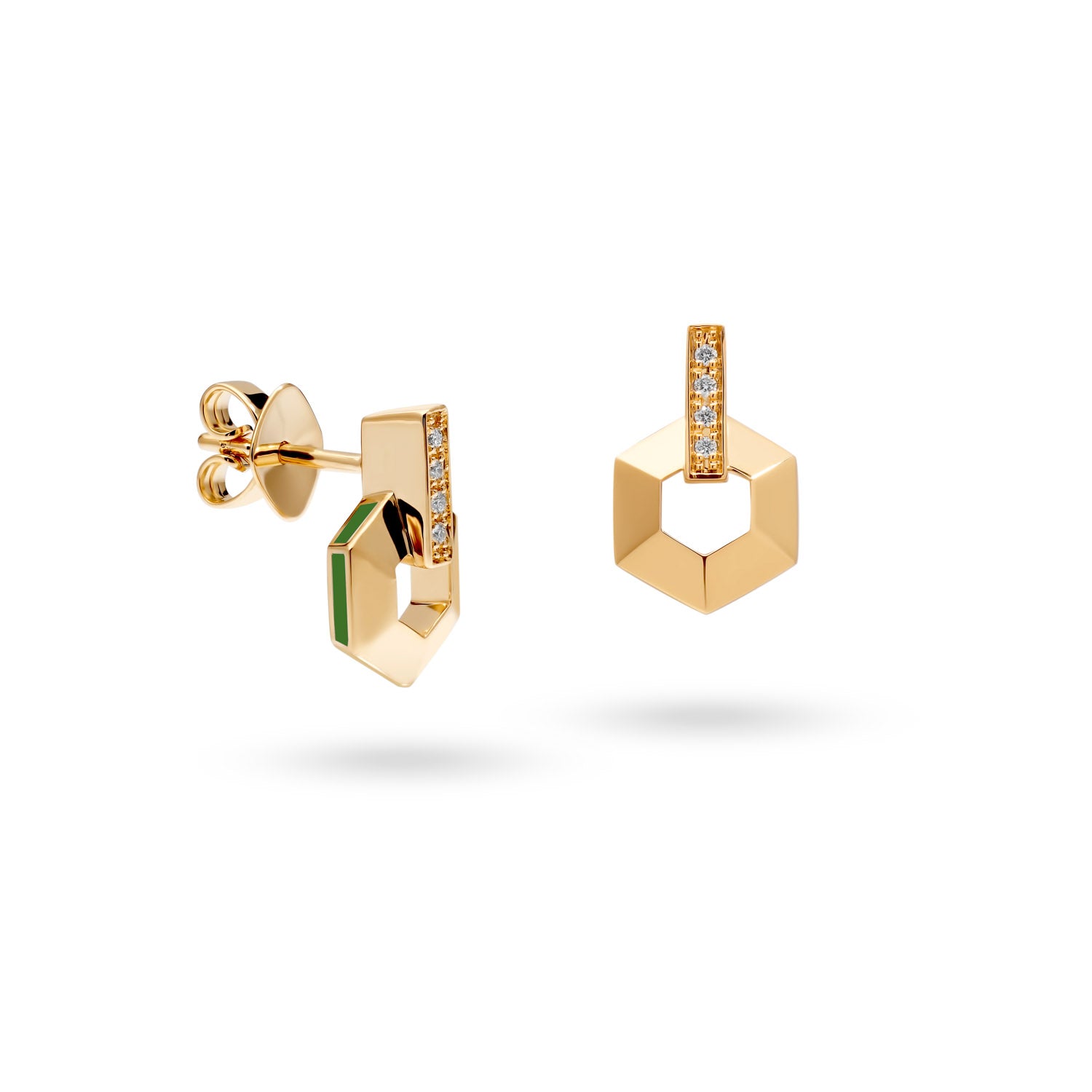 Small Honeycomb Earrings with Enamel and Diamonds