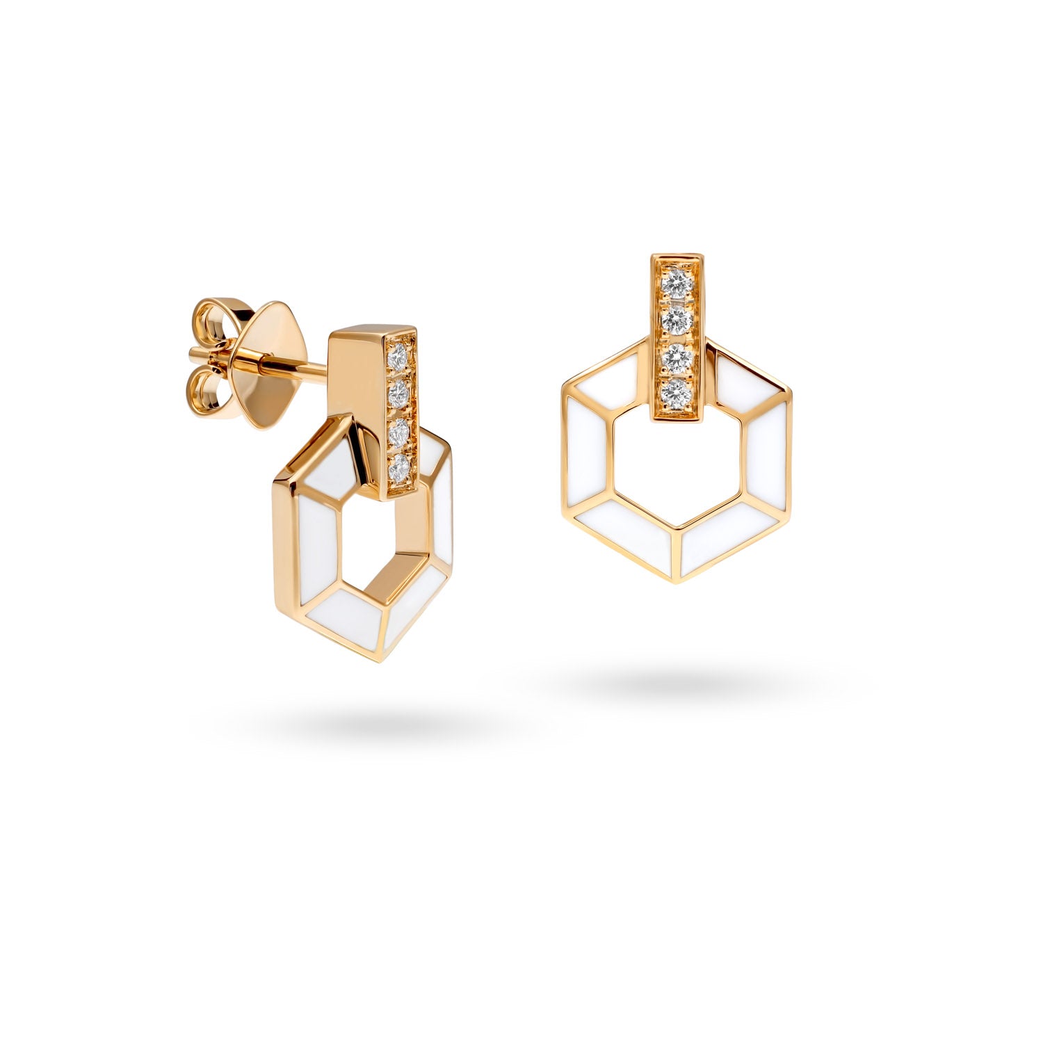 Honeycomb Earrings with Enamel and Diamonds