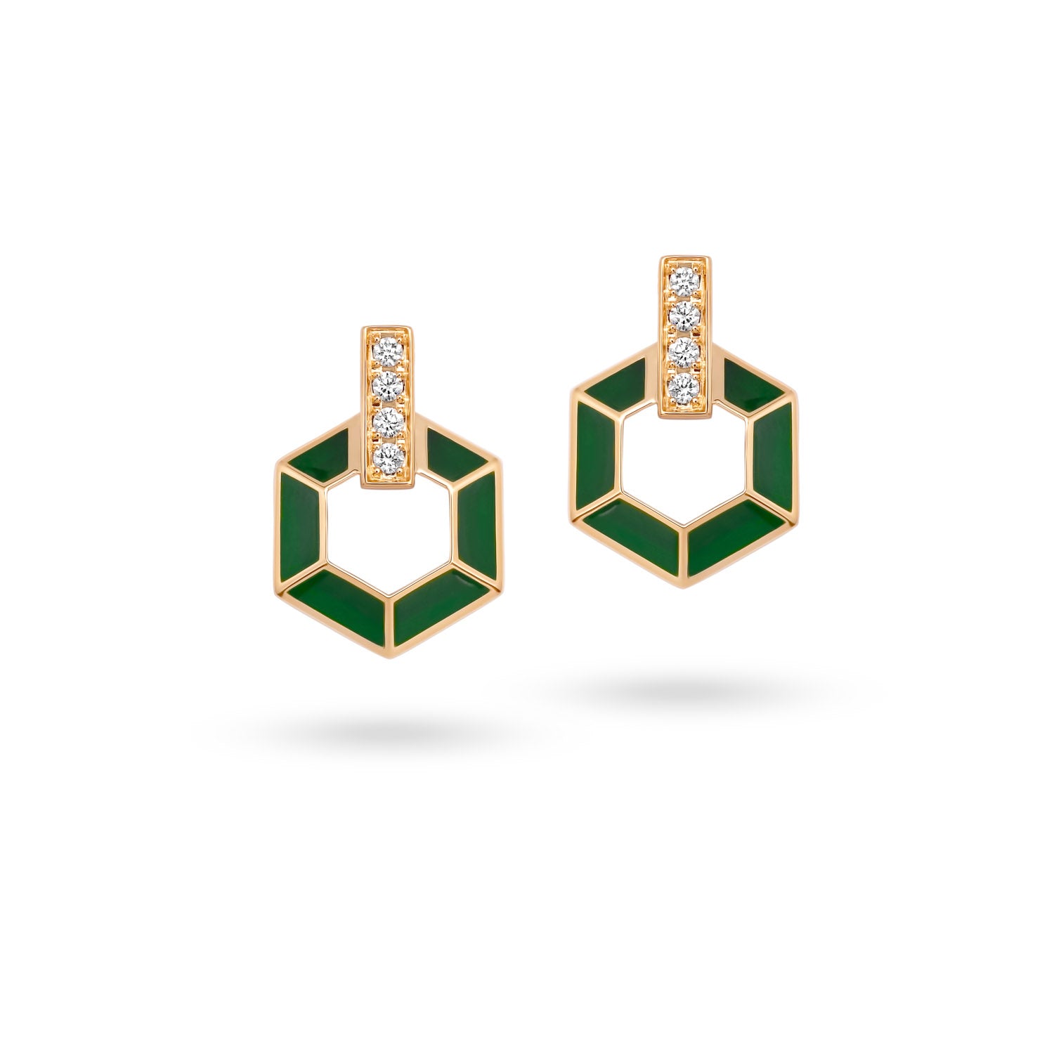 Honeycomb Earrings with Enamel and Diamonds