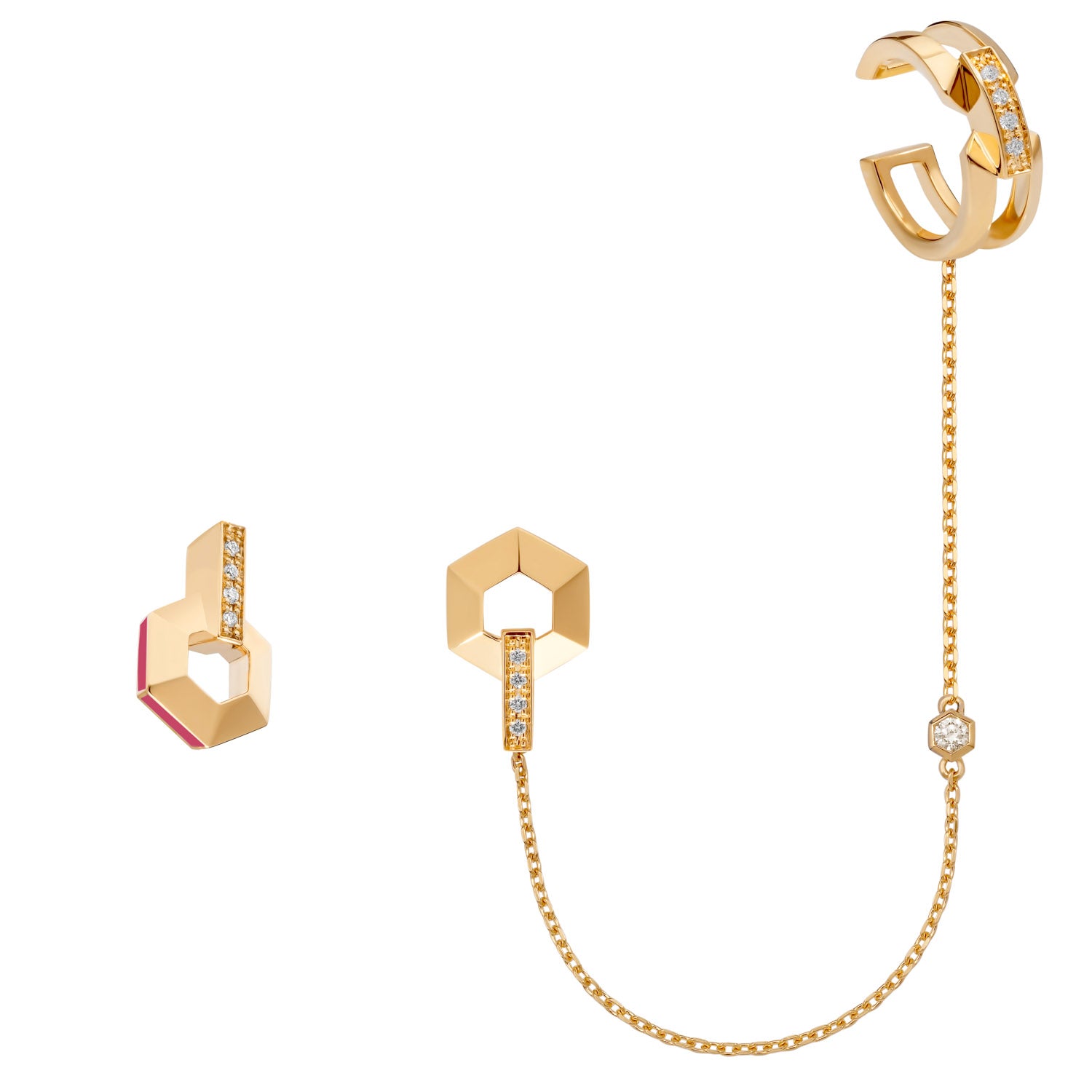kleine Ohrringe mit Diamanten und Ear Cuff
