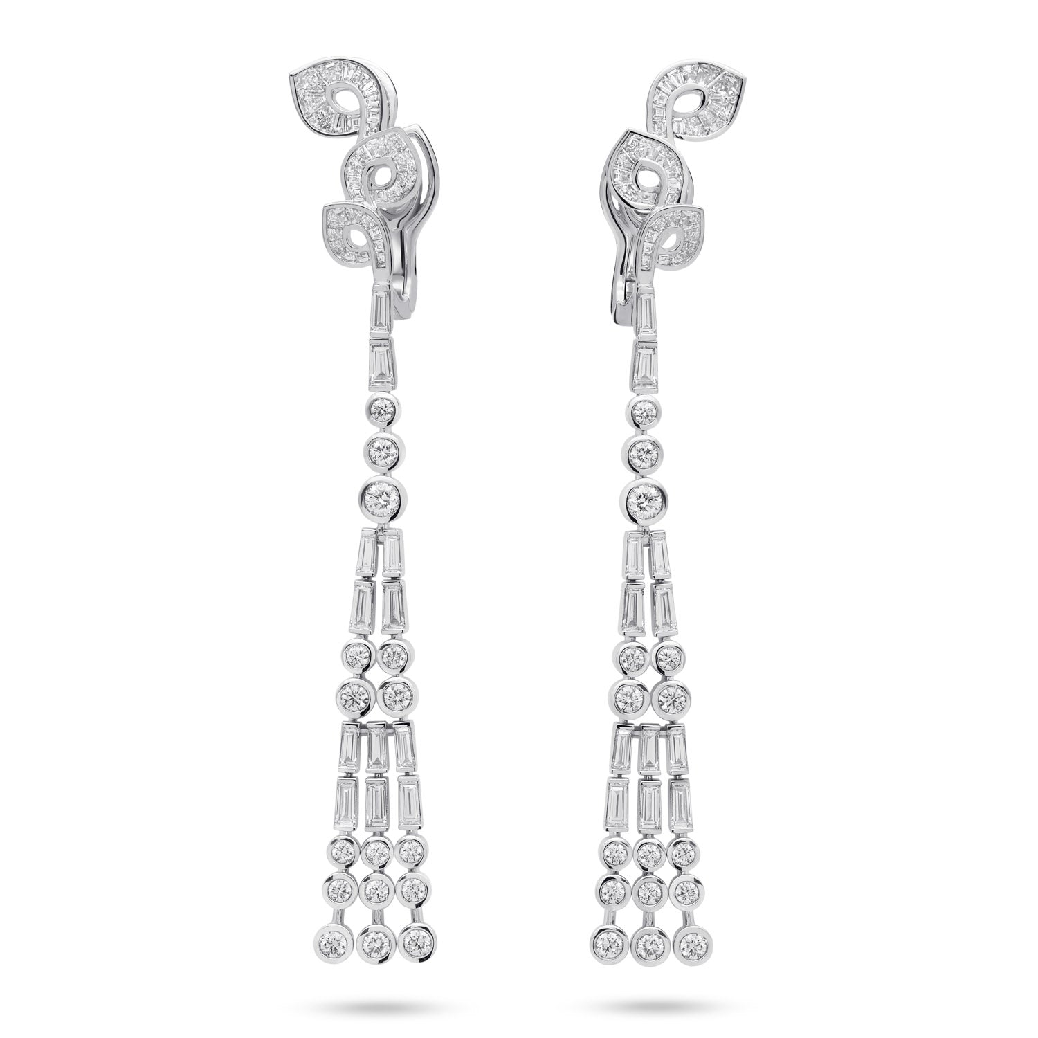 long earrings with baguette diamonds
