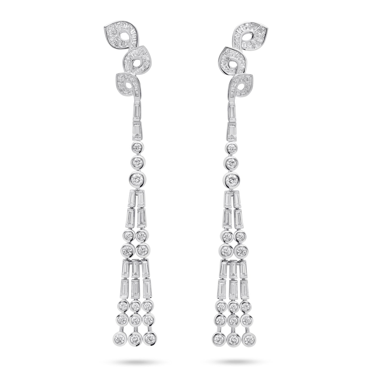 long earrings with baguette diamonds