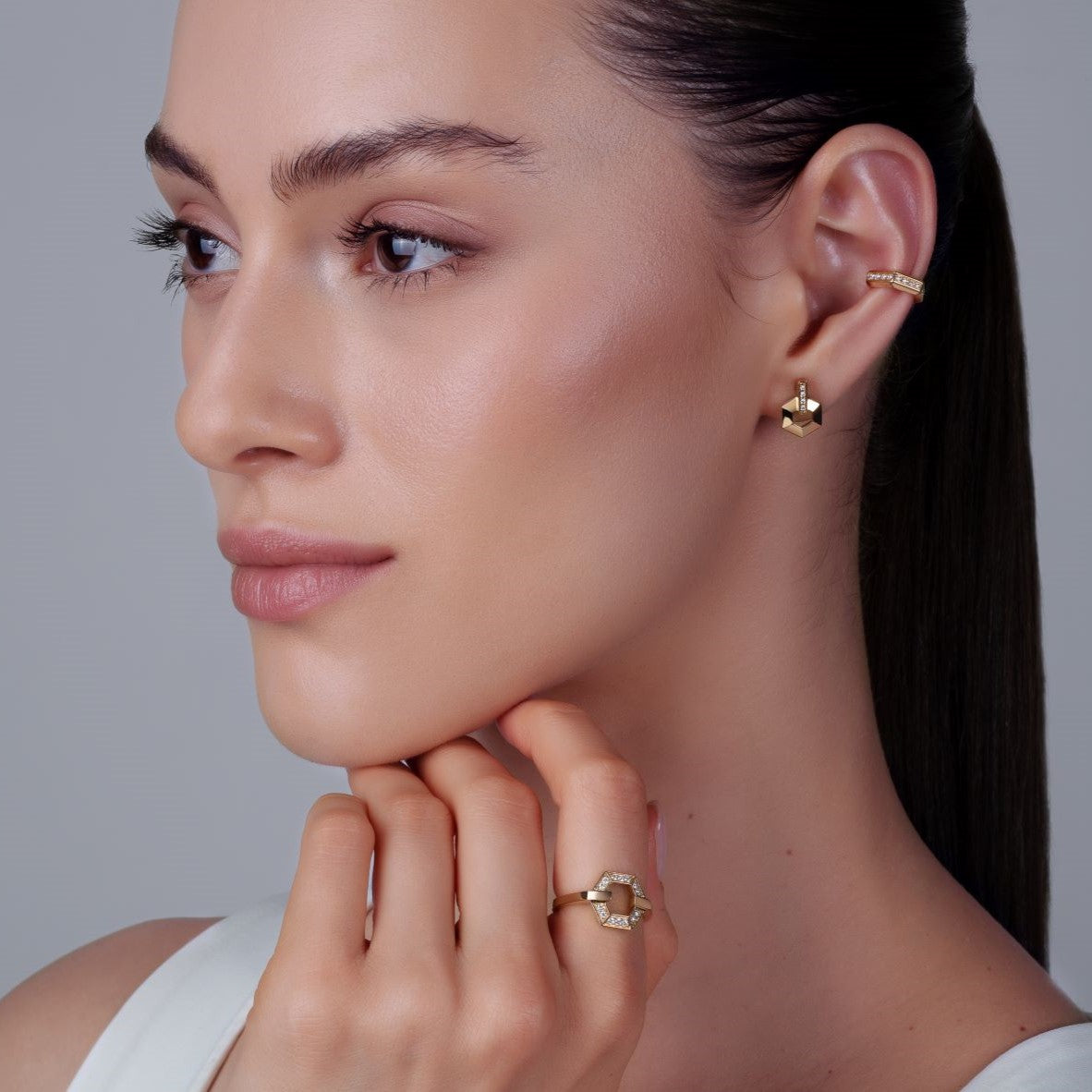 Small Honeycomb Earrings with Enamel and Diamonds