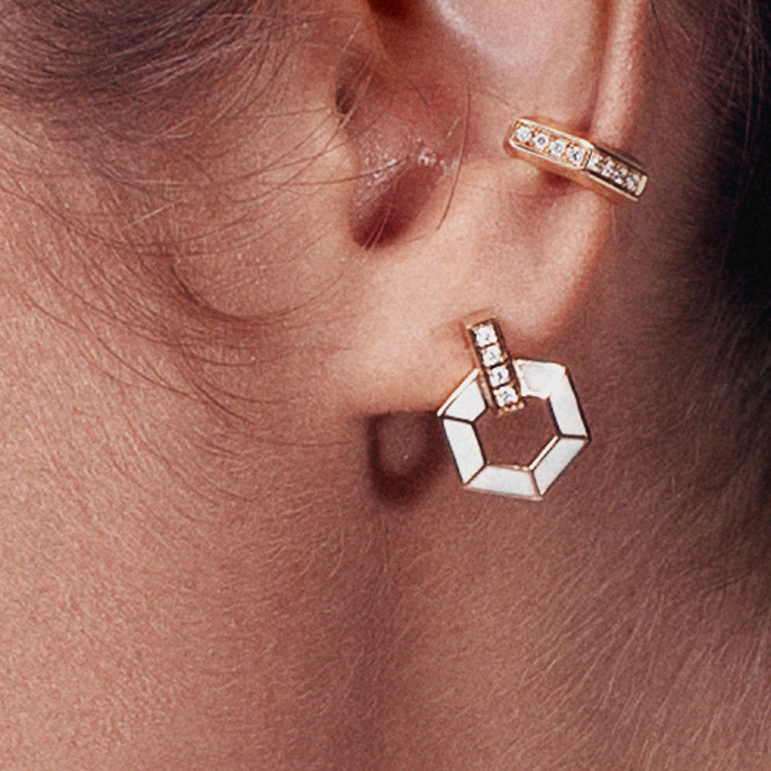 Honeycomb Earrings with Enamel and Diamonds