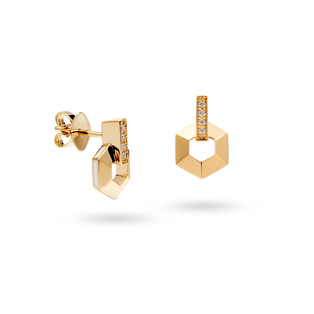 Small Honeycomb Earrings with Enamel and Diamonds