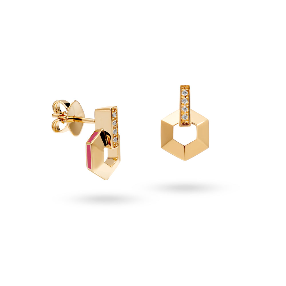Small Honeycomb Earrings with Enamel and Diamonds
