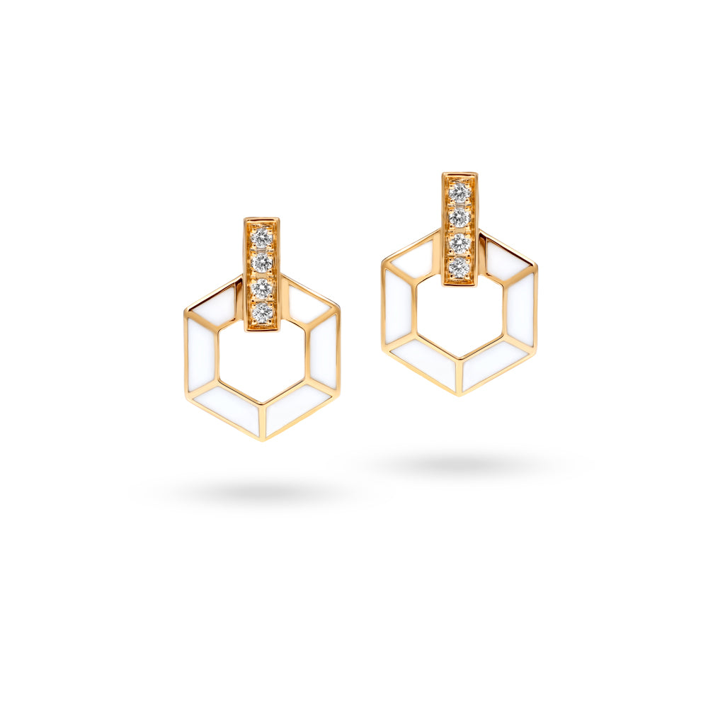 Honeycomb Earrings with Enamel and Diamonds