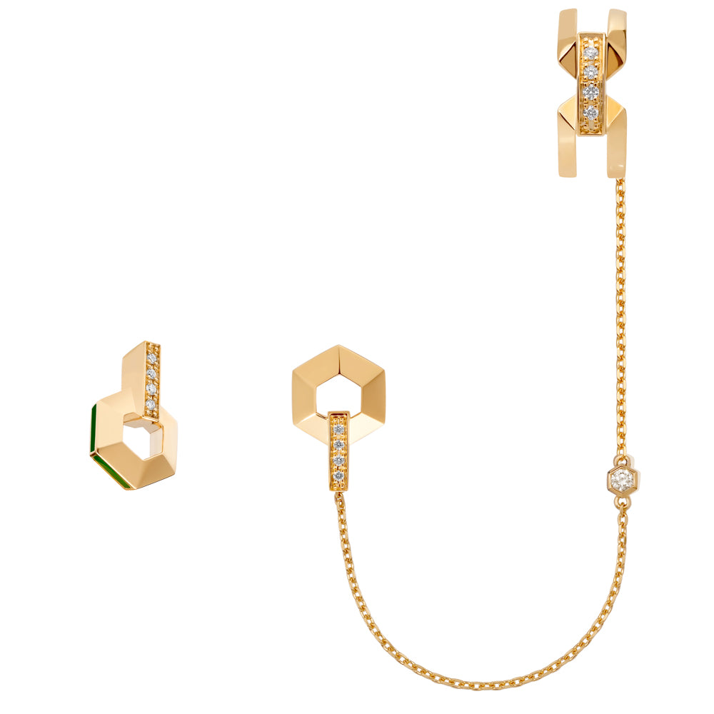 kleine Ohrringe mit Diamanten und Ear Cuff