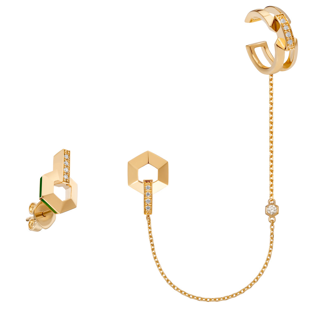 kleine Ohrringe mit Diamanten und Ear Cuff