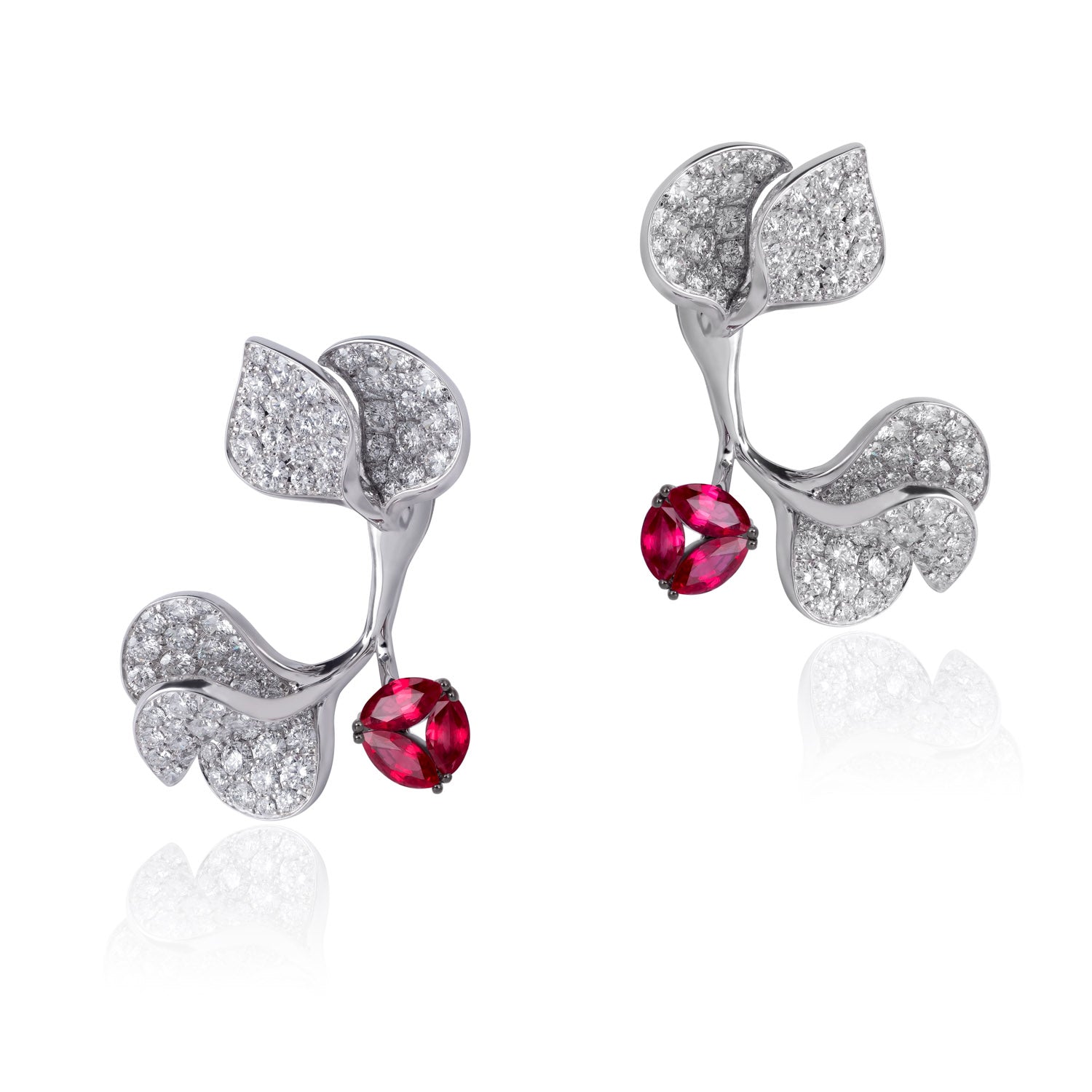 À FLEUR DE PARIS Ruby Double Leaf Earrings