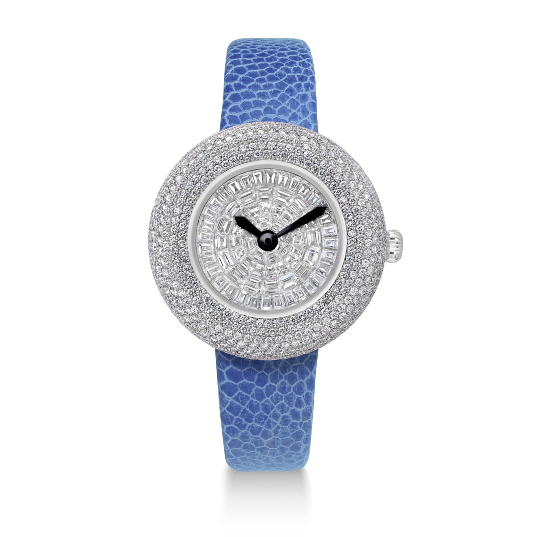 Watch with Diamond Dial and light blue leather strap