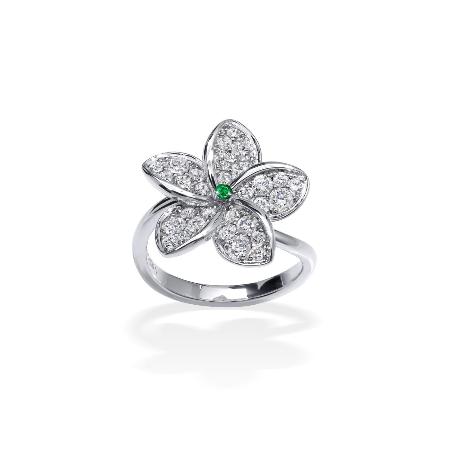 PLUMERIA Diamond and Emeralds Ring Single Flower