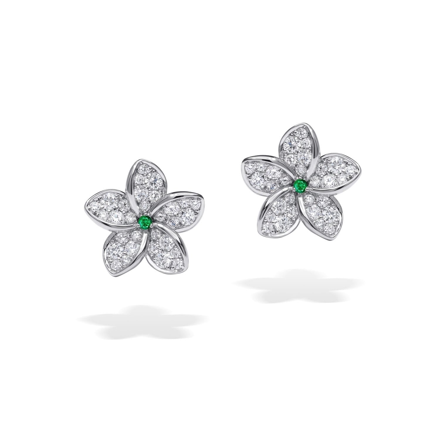 PLUMERIA Diamond and Emerald Earrings Single Flower