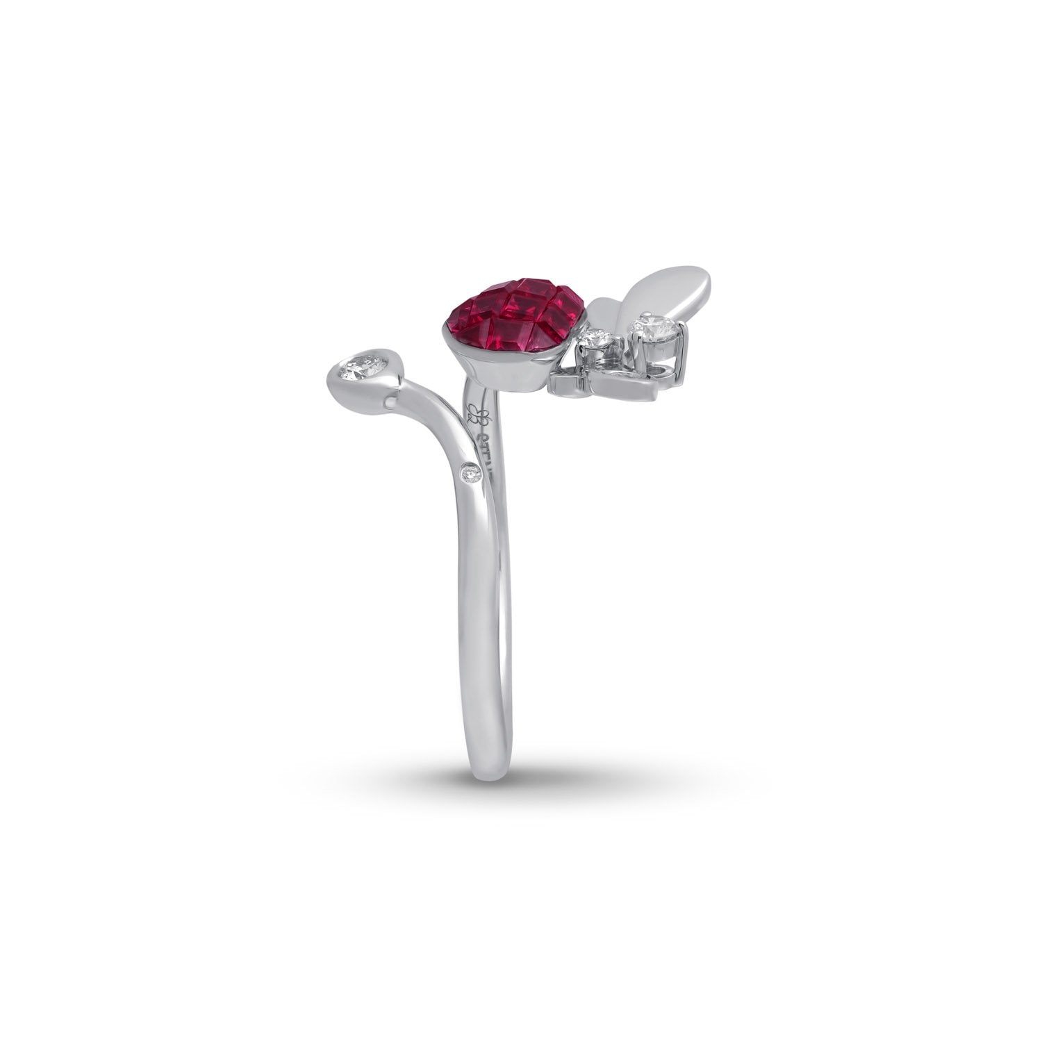 BEE MINE Mosaic Ruby with White Gold Wings Open Ring