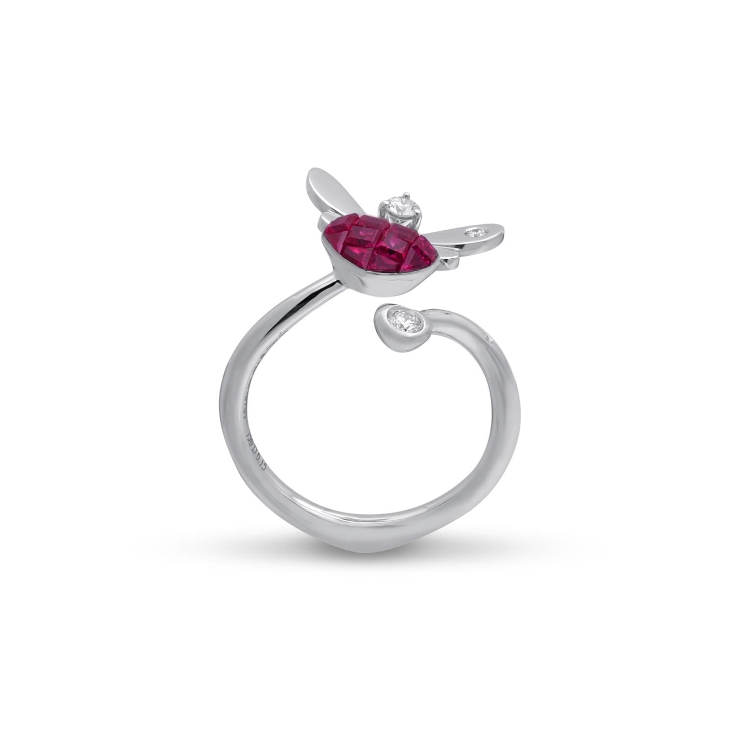 BEE MINE Mosaic Ruby with White Gold Wings Open Ring